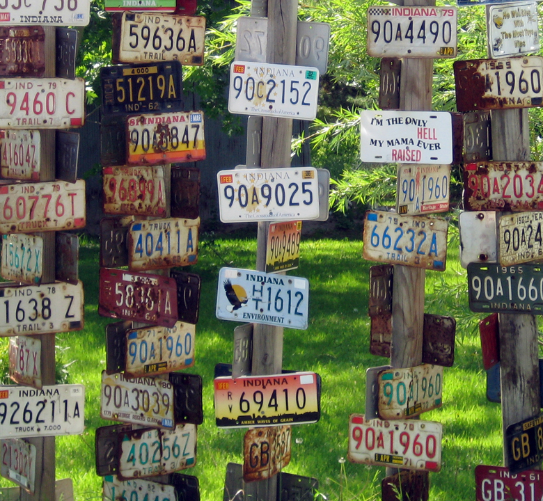 Indiana license plates on posts