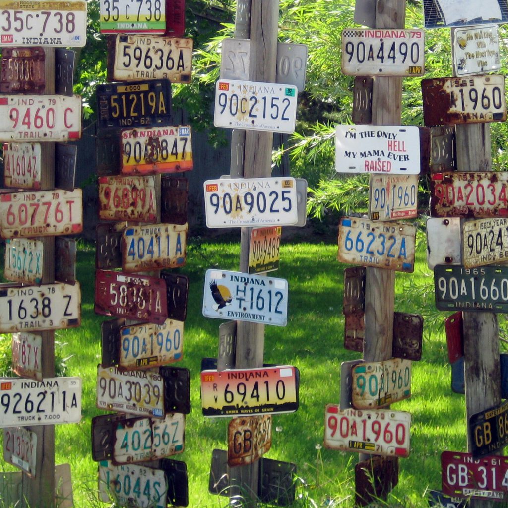 Indiana licence plates on posts