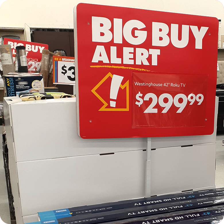 Big Lots big buy alert sign