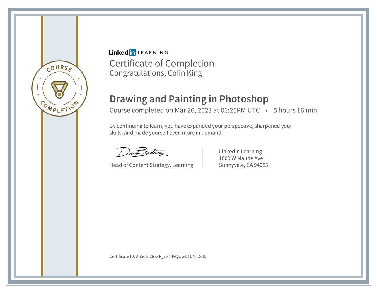 Drawing and Painting in Photoshop certificate