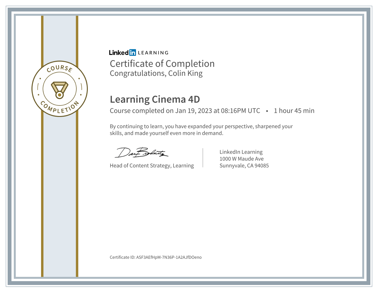 Learning Cinema 4D-certificate