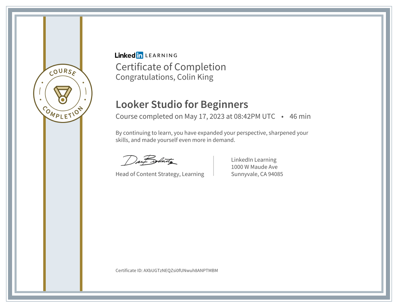 Looker Studio for Beginners certificate