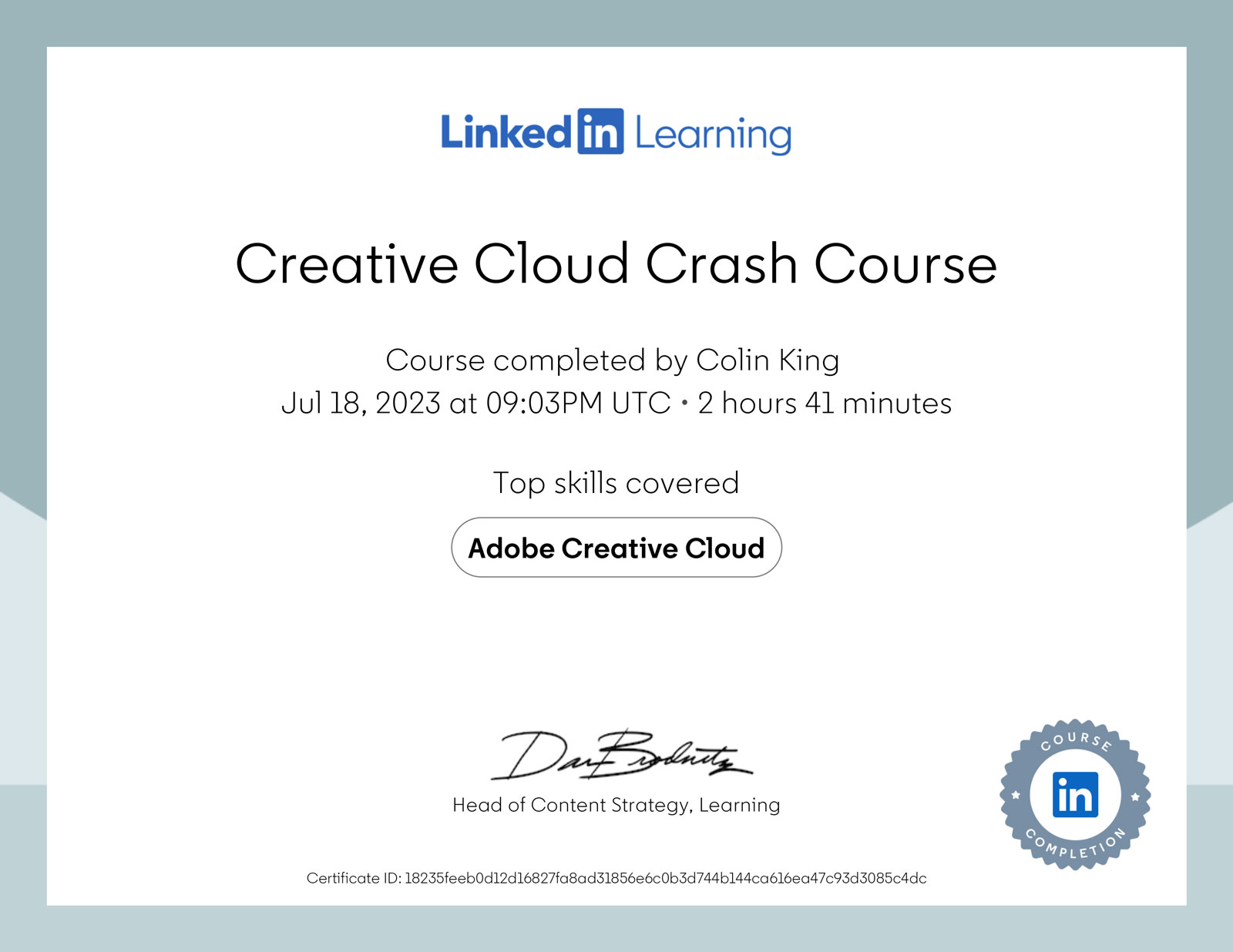 Certificate Of Completion creative cloud crash course
